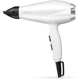 Професійний фен BaByliss 2000 Pro Speed, білий матовий, двигун змінного струму, 2000 Вт, 100 км/год, дуже довгий кабель, Зроблено в Італії, 6704WE