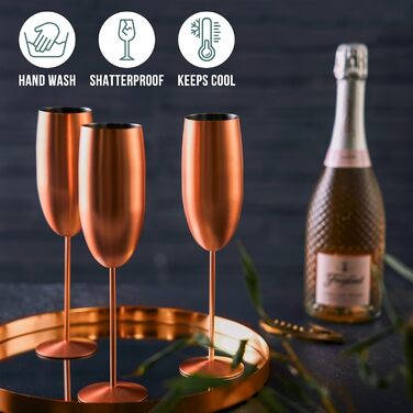Набір келихів для шампанського та просекко Oak & Steel (8 шт.) - 285 мл, нержавіюча сталь, міцні, для свят, подарунковий набір (сріблястий)