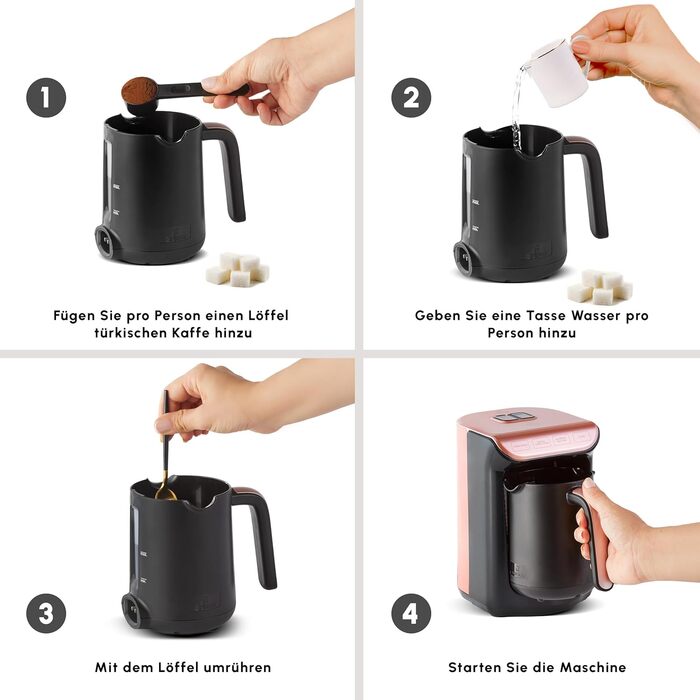 Кавомашина KARACA Hatır Roast для приготування турецького кави, рожеве золото, 5 чашок, 535W, з системою попередження, ложка, легке очищення