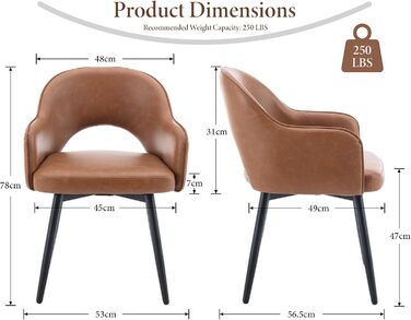 4 шт. крісла для їдальні з велюру, 360° обертання, кухонні крісла з підлокітниками, м'які бічні крісла для дому, офісу, вітальні (53*58*78 см, коричневі, шкірозамінник)