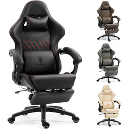 Ігровий крісло Dowinx з регульованою підніжкою, масажним поперековим валиком та офісним комфортом, до 200 кг, кут нахилу спинки 165°, чорний