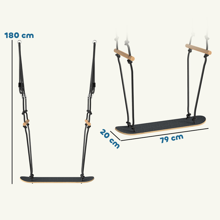 Скейтборд-гойдалка дитяча з регульованою висотою, нековзним покриттям, всепогодним тросом та ручками, чорний