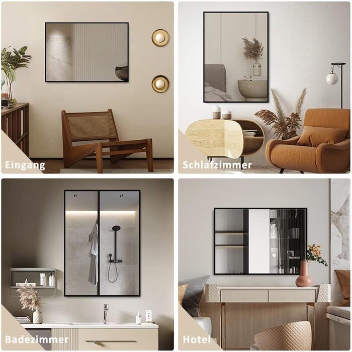 Круглий дзеркало Boromal Schwarz з реміннем, великий настінний дзеркало для ванної кімнати, вітальні, спальні, передпокою, 50x70 см