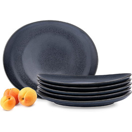 Тарілка для сніданку Konsimo 6P - Набір з 6 пиріжкових тарілок - Десертна тарілка з твердого фарфору - TIME BLACK Сучасні маленькі тарілки - 22x19 см - Чорний