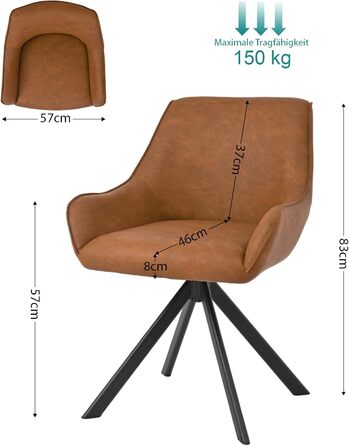 Обідні стільці поворотні, набір 4 шт. з підлокітниками, коричневі. Сучасні стільці для кухні, вітальні, офісу з металевим каркасом та спинкою. Зручні, з м'яким сидінням з льону.