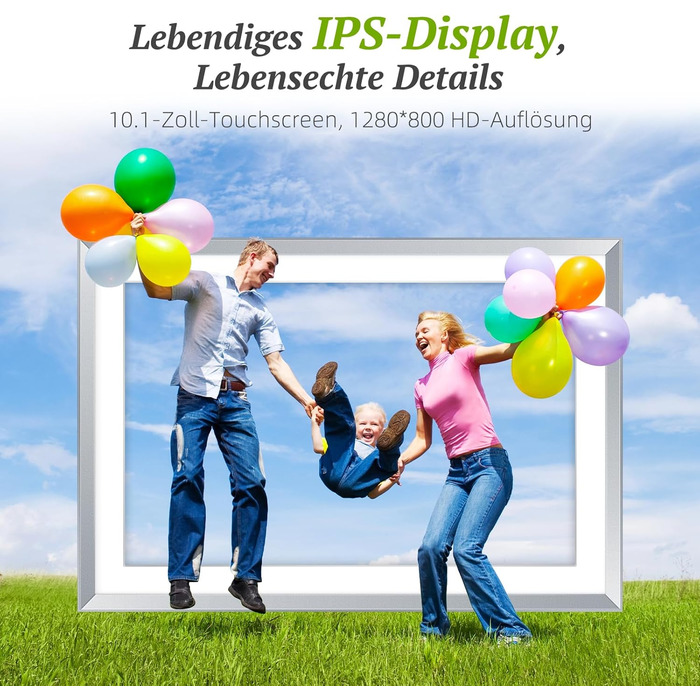 Цифровий рамка для фотографій з дерева, Wi-Fi, 32GB, 10.1 дюйма, IPS сенсорний екран, Frameo APP, подарунок, дуб (срібло)