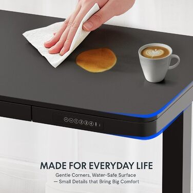 Електричний регульований стіл FLEXISPOT з підйомною функцією, USB-порт, ящик для зберігання та скляною стільницею (сніжно-білий), 140 x 70 см, Luxusschwarz