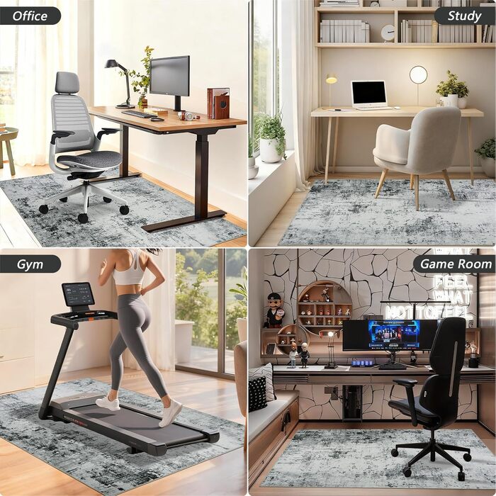 Килимок під стілець для твердої підлоги: захист від подряпин, антиковзання, 120x150 см, чорно-сірий