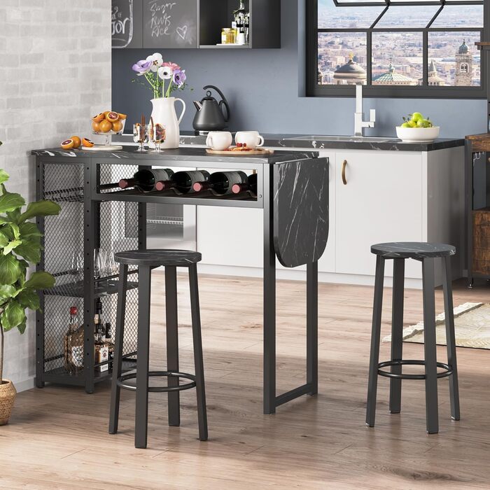 Набір барного столу з 2 табуретами, стіл-бар для кухні, вітальні, кафе в індустріальному стилі (чорний)