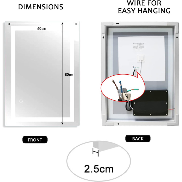 Дзеркало для ванної кімнати Sanitemodar LED 50x70 см з підсвічуванням, антизапар, сенсорне керування