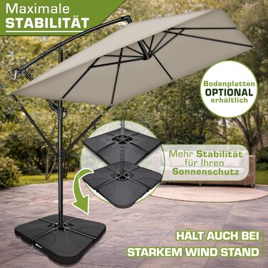 Прямокутна садова парасолька tillvex® з алюмінієвим стійкою 330 см, підвісна модель з рукояткою, захистом від UV та вітру, водонепроникна (Taupe, без LED)