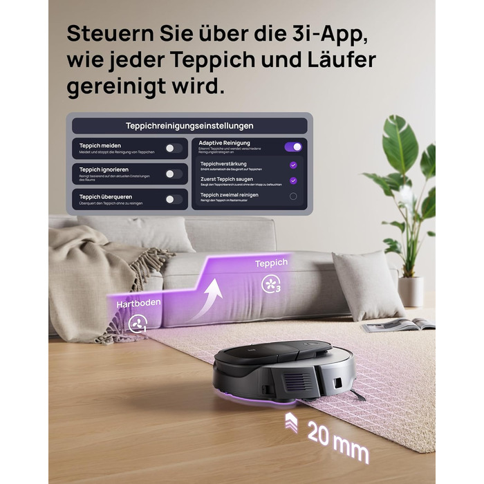 Робот-пилосос 3i G10+ з функцією миття підлоги, автоматичним компакттором сміття, потужністю всмоктування 18000 Па, вбудованою бічною щіткою та миючим мопом, інтелектуальною навігацією та уникненням перешкод за допомогою ШІ