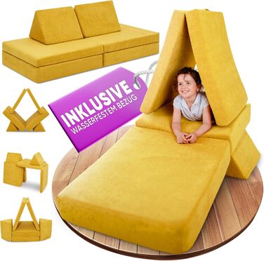 Linodino® дитяче ігрове крісло-диван з м'яких кубиків | Дитячий диванчик та куточок для ігор | Кубики для дітей | Сертифікат Oeko-Tex 100 | Бджолиний колір