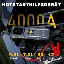 Powerbank Starthilfe 4000A: Зарядний пристрій для авто, SUV та мотоциклів з LED ліхтариком