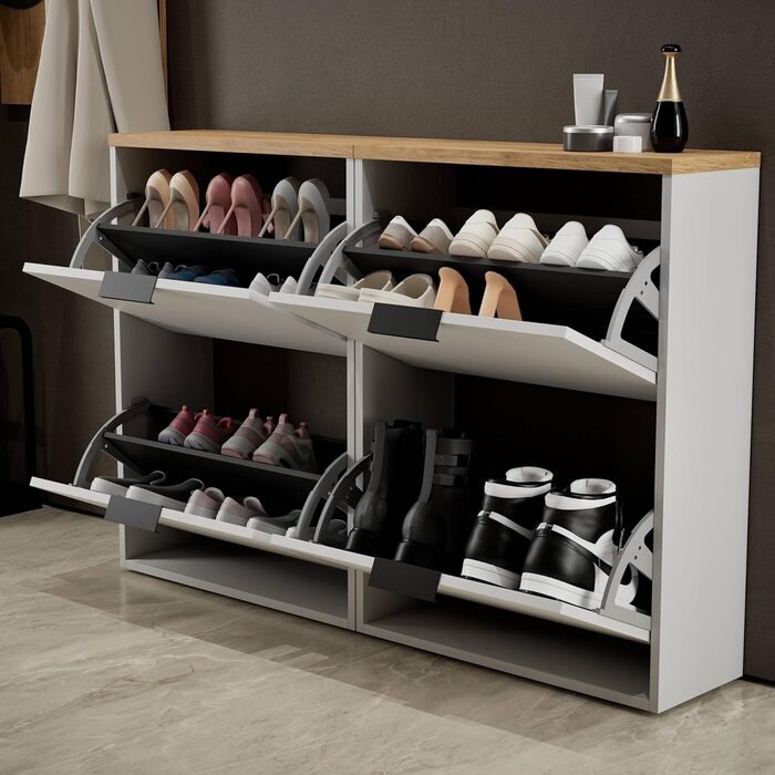 Взуттєва шафа Planetmöbel, вузька, з 6 полицями, 60 x 23 x 118 см, біло-сіра