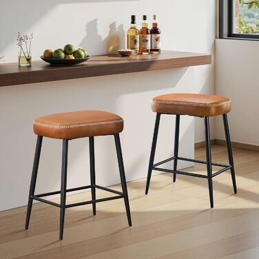 Набір з 2 барних стільців з мікрофібри, ретро дизайн, висота 62.5 см, без спинки, сірий (коричнева шкіра)