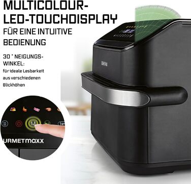 Фритюрниця повітряна Gourmetmaxx FryUp з двома камерами | 10 літрів | Чорний колір | Дисплей Touch | Економія місця