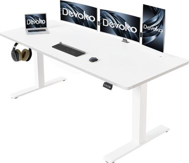 Електричний стіл Devoko 160x70 см, регульована висота, стійкий, з пам'яттю, для роботи та навчання (білий)