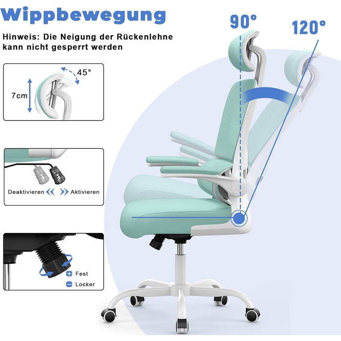 Офісний стіл Naspauluro: ергономічне крісло з регульованою підголовником, підлокітниками та підтримкою попереку. Дихаюча сітчаста спинка для дому та офісу.