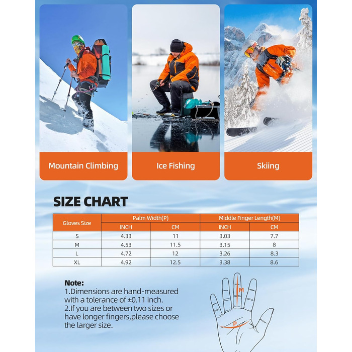 EBOSSOM Зимові рукавички для чоловіків та жінок, 7.4V водонепроникні теплі рукавички з підтримкою сенсорного екрану, вітрозахисні велосипедні рукавички для катання на лижах, піших прогулянок, їзди на мотоциклі та відпочинку