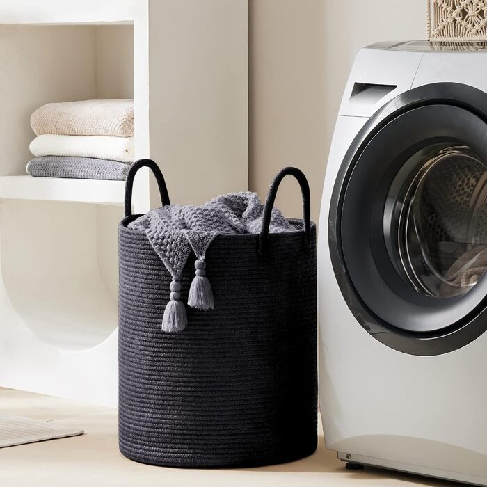 Кошик для білизни YOUDENOVA плетіний, 58 л, ручний, з бавовни (чорний)