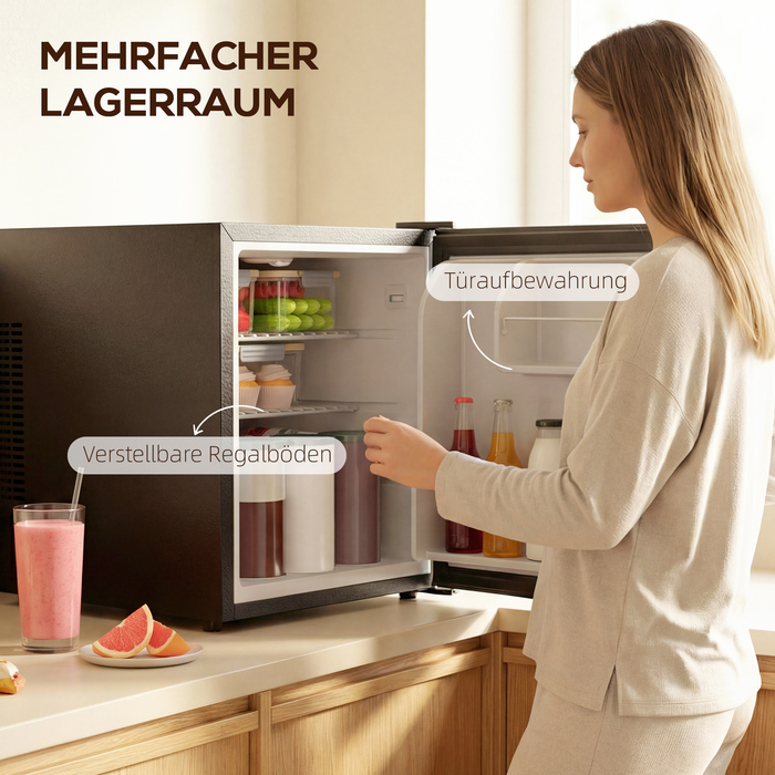 Міні-холодильник на 44 літри / для 46 банок. Компактний холодильник з регульованою температурою, розміри 43 x 51 x 51,3 см, чорного кольору.