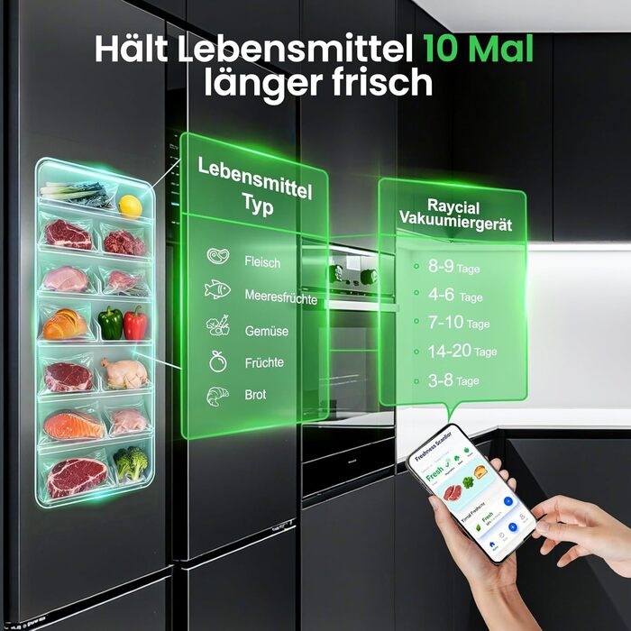 Вакууматор Raycial 7 в 1, вакуумний пакувальник для продуктів 145 Вт, пристрій для запаювання пакетів з набором мішків та шлангом, чорно-сріблястий