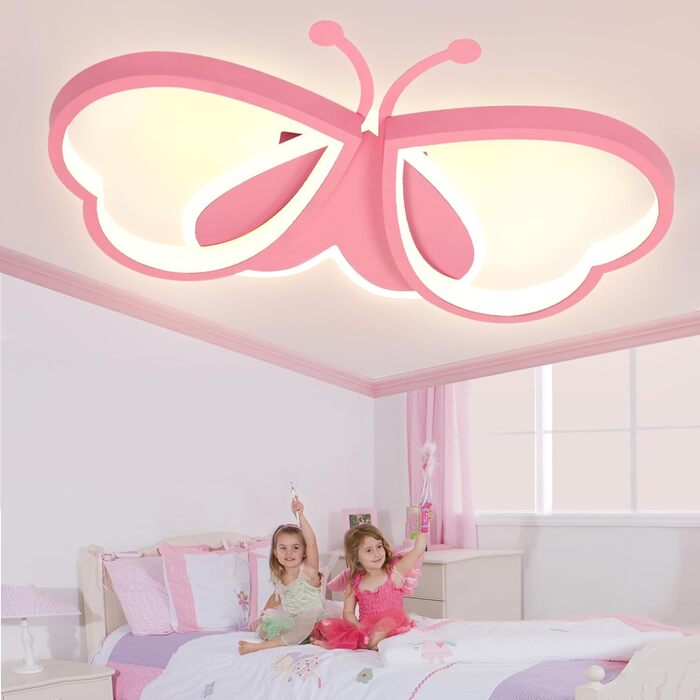 Дитячий стельовий світильник LUOLONG Butterfly Dimmable Acrylic, рожевий, 82см, кімната для дівчаток