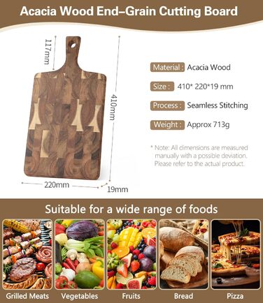 Обрізні дошки XINZUO з акації (35x25x2.6 см) - дерев'яне кухонне рішення з антиковзаючими ніжками та зручним ручним захватом