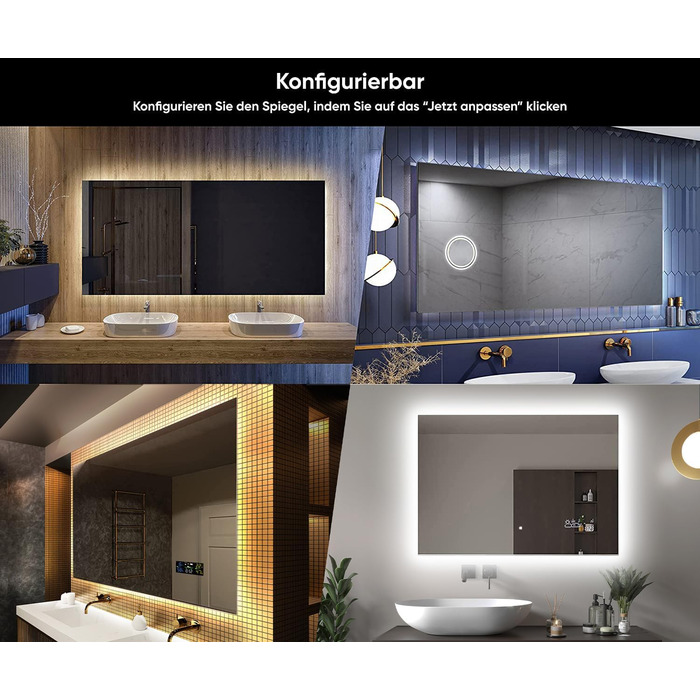 Дзеркало для ванної кімнати Artforma з підсвічуванням, 120x70 см, без рами, сучасний дизайн, індивідуальне замовлення