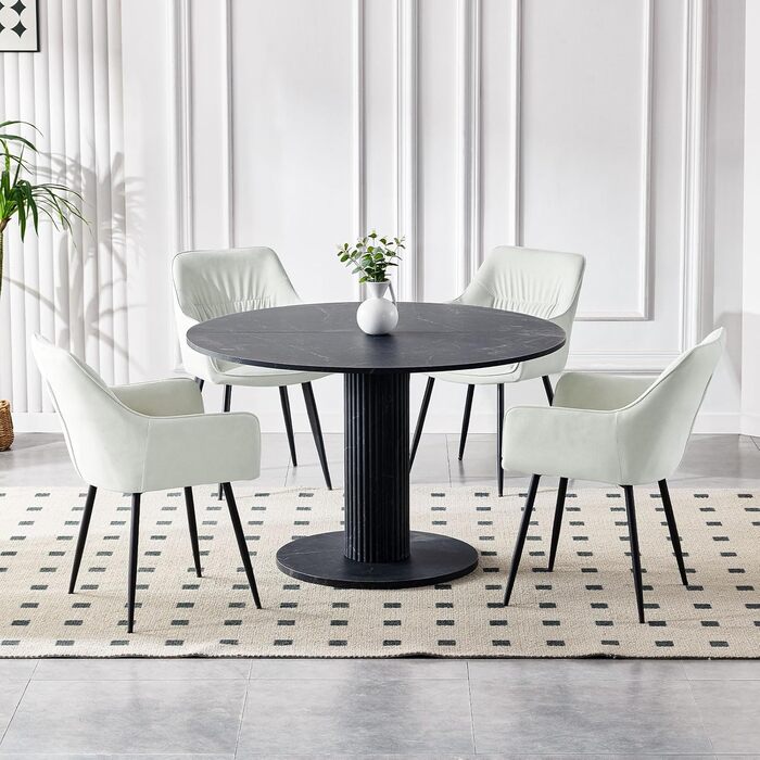 Набір обідніх крісел 6 шт. поворотні, з підлокітниками, 360°, сучасний м'який стілець з велюру, для вітальні, кухні, робочого кабінету, спальні (4, Бежевий)