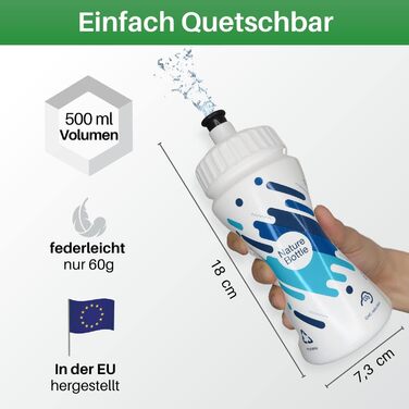 Набір з 2 велосипедних пляшок для води 500 мл - Велосипедна пляшка з цукрової тростини - Щільна спортивна пляшка - Велосипедна пляшка Колесо - Велосипедна пляшка для води (біла, синя)