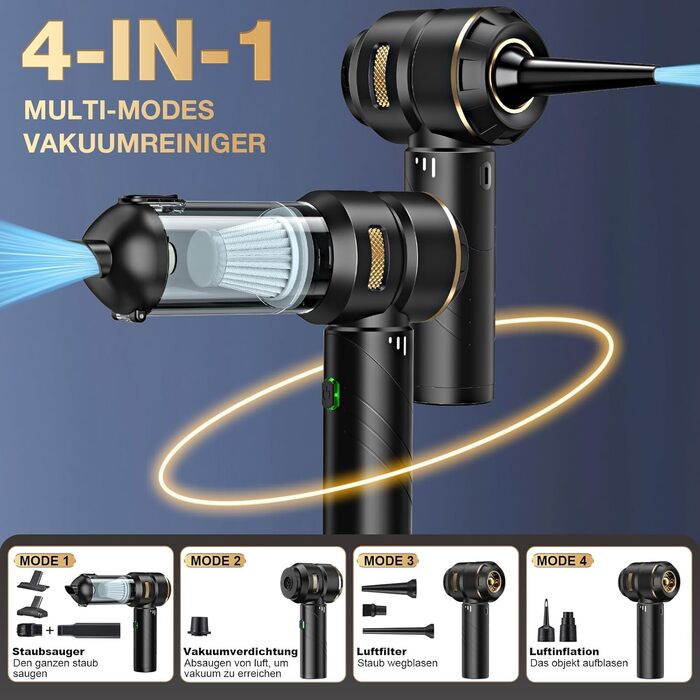 Акумуляторний ручний пилосос 4-в-1 для авто та дому, потужність 28000Па, бездротовий пилосос для прибирання шерсті тварин, кухні та офісу