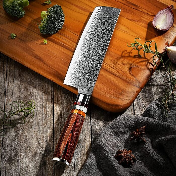 Японський ніж Gyuto FANTECK з дамаської сталі 20 см (67 шарів VG-10) - професійний кухонний ніж з дерев'яною ручкою Pakkawood, подарункова коробка