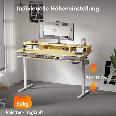 Регульований стіл WALKINGDESK для дому та офісу: електричний, з ящиками та підставкою для клавіатури (160x60 см, білий дуб)