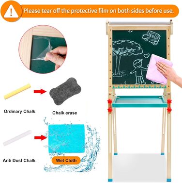 Дитячий мольберт з рулоном паперу, дошкою, крейдою, регульований, в т.ч. аксесуари для дітей