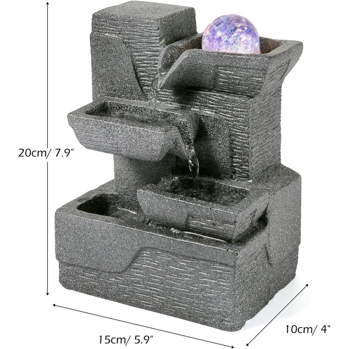 Діна-настільний фонтан для вітальні, фонтан з обертовим кулею, фонтан з полірезину, фонтан зі світлодіодним підсвічуванням, Різнокольоровий, настільний