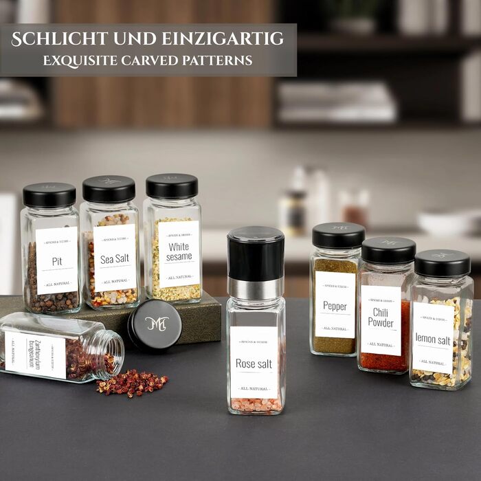 Набір скляних банок для спецій FRIBERG з дозатором, 20 шт. по 120 мл, з нержавіючою кришкою, чорний