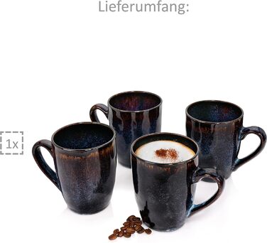 Набір посуду Sänger Tokio 24 елементи, керамічний сервіз на 8 осіб, сучасний ручної роботи, темно-синій з чорними акцентами | PREMIUM COLLECTION (кавовий набір 4 шт.)