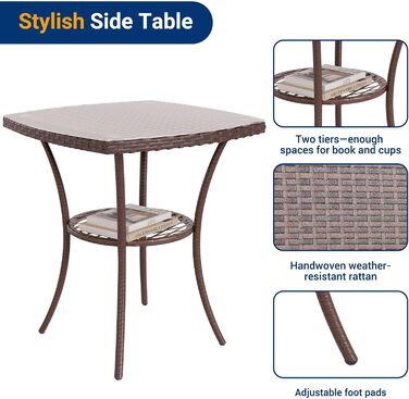 Набір меблів для саду UDPATIO Lounge: стіл та 2 стільці з поліротангу для балкона/тераси (колір: коричневий, 3-х частинний)