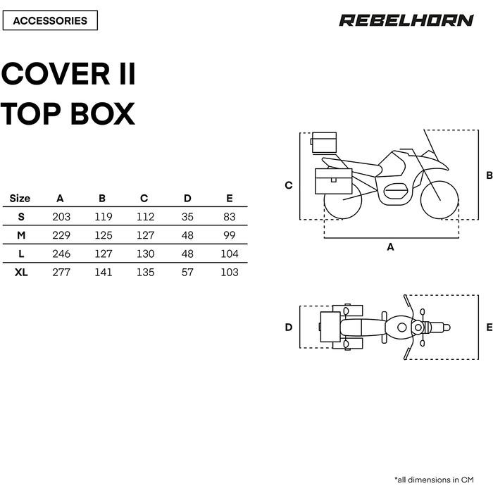 Чохол для мотоцикла REBEHORN Cover II з кришкою для мотоцикла Top Box виготовлений з міцного поліестеру з двома отворами для протиугінної ланцюга чохол для мотоцикла сумісний (Чорний, S)