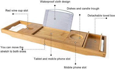 Підставка для ванни Frederimo з бамбука, висувна, для створення спа-атмосфери вдома, HG-MLLX-4857