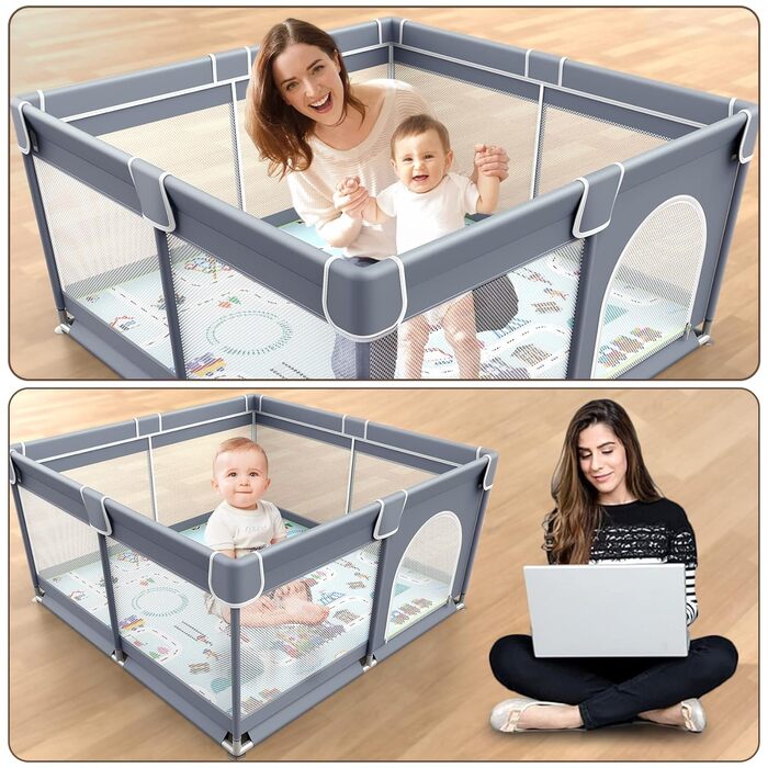 Дитячий манеж VANCLE 127x127 см з протиковзкою основою, захисна огорожа для малюків, ігровий центр