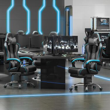 Ігровий крісло Yaheetech з масажем, регульованою спинкою 90-135°, з підніжкою. Білий (Чорний/Сірий)