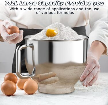 Кухонна машина Cheflee 2000W: потужна планетарна міксер для тіста та збивання, 6 швидкостей, 7.2 л чаша з нержавіючої сталі, гак для тіста та вінчик, захист від бризок (Cream White)