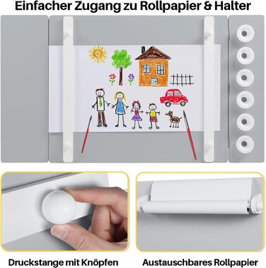 Дитячий стіл Kinder-Kunsttisch-Set з 2 стільцями: дерев'яний активний стіл для малюків з регульованою стільницею, відрами для фарб та 8 тканинними ящиками для зберігання (сірий/білий)