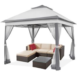 Павільйон Yaheetech 3.3x3.3м, водовідштовхуючий, з москітною сіткою, регульована висота, для саду та відпочинку