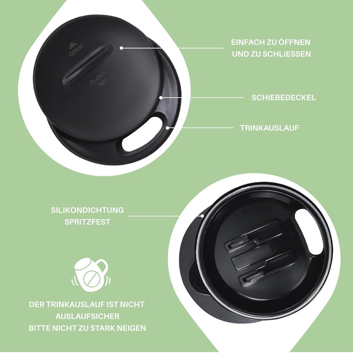 Кружка для кави та чаю Ideus 470 мл з нержавіючої сталі, подвійні стінки, ізольована, з неслизьким ручним тримачем та кришкою-модулем, великий об'єм, колір: трав'яний зелений