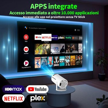 Beamer 4K: Міні проєктор Full HD 1080P з Wi-Fi 6, Bluetooth 5.2 та Android. Підтримка PC/HDMI/USB, авто-корекція Keystone, поворот 270°, з пультом та мишкою, білий.