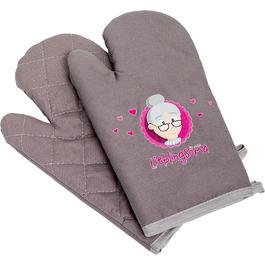 Подарунок бабусі на день народження або Різдво-бабусині рукавички для духовки (пара, 2 шт.) - Набір рукавичок для духовки рожевий і сірий, для моєї брехні